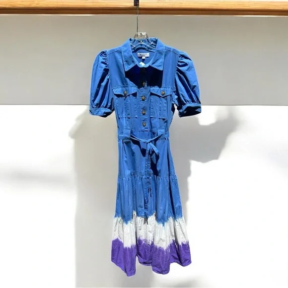 🌻 Derek Lam 10 Crosby Blue Dip Dye Midi Dress size 50 IT or size 14 US - Picture 2 of 13